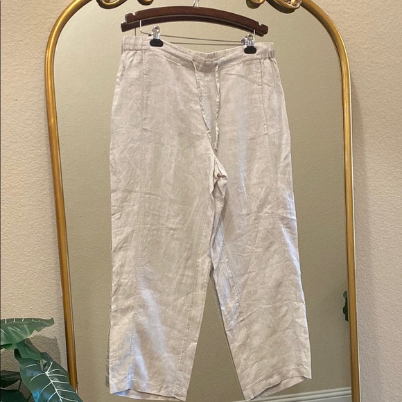 Coldwater Creek Cream Straight-Leg Pants 100% Linen Size 16 - Picture 4 of 7